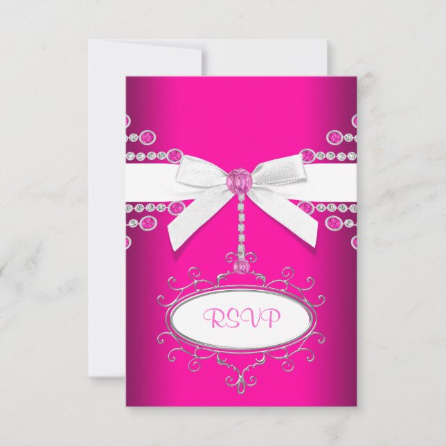 Diamants Bow Quinceanera rose chaud RSVP (Devant)