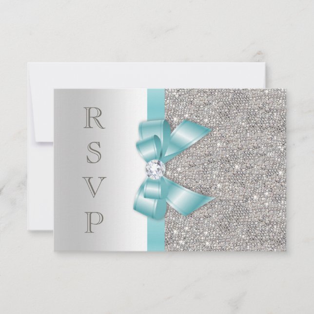 Diamants d'argent turquoise Faux Bow RSVP (Devant)