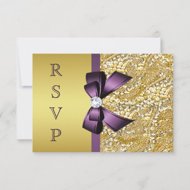 Diamants de Sequins Faux Or Ruban Violet RSVP (Devant)