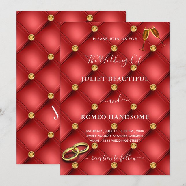 Diamants d'or Rouge Tifted Faire-part de mariage d (Devant / Derrière)