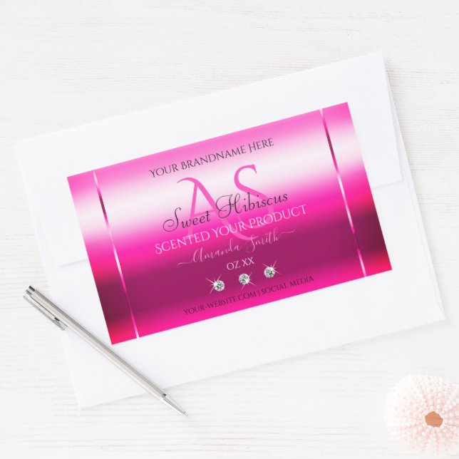Diamants et initiales Étiquette rose brillant (Enveloppe)