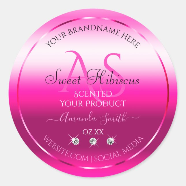 Diamants et initiales Étiquette rose brillant (Devant)