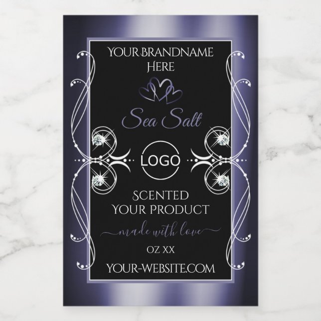 Diamants glamour Noir Bleu Produit Logo Étiquette (Étiquettes simples)