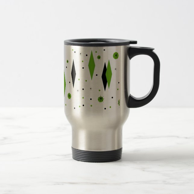 Diamants verts rétros et Starburts Voyage Mug (Droit)
