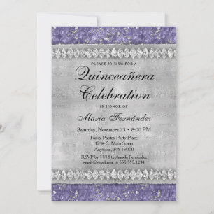 Diamants violets Quinceañera Invitation Glam Argen