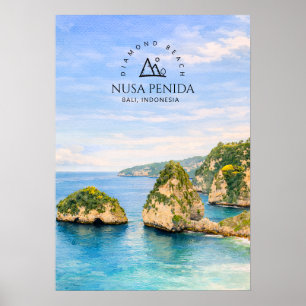 Diamantstrand Bali Aquarell Türkisfarbenes Meer Poster