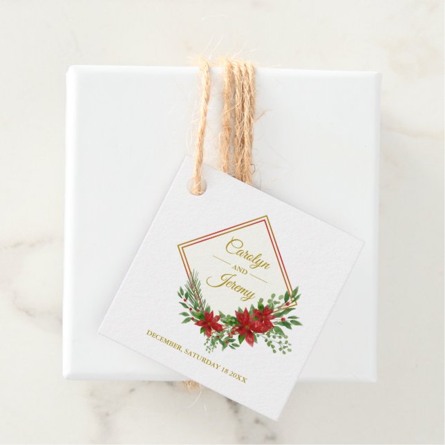 Diamod & Poinsettias Weihnachten Inspiriert Hochze Geschenkanhänger (Beispiel)