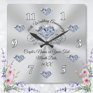 Diamond 10 Jahre Hochzeit-Jahrestag Geschenkideen Quadratische Wanduhr