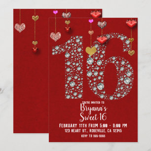 Diamond 16 Valentiner Geburtstagsparty Einladung