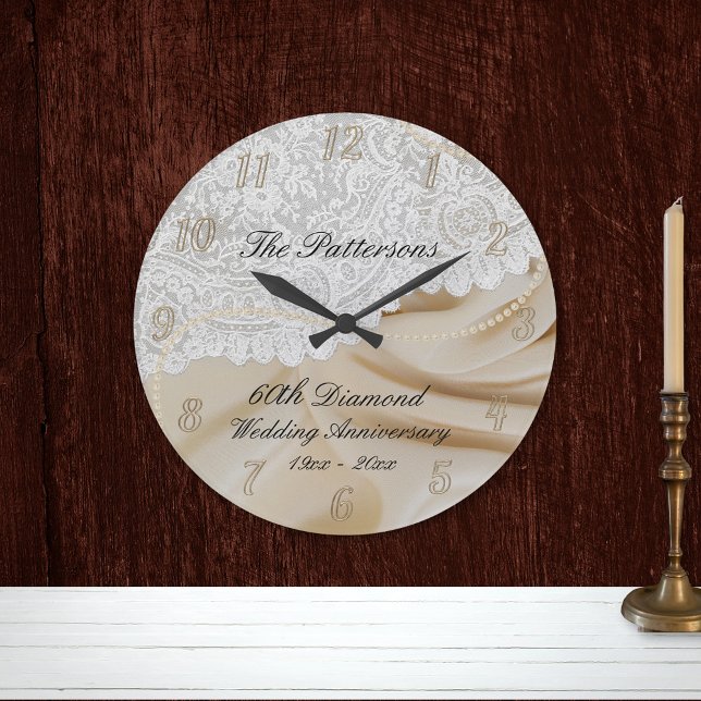 Diamond 60. Wedding Jubiläum Satin Lace Große Wanduhr (Von Creator hochgeladen)