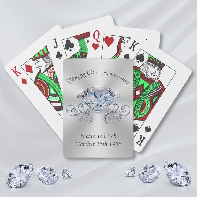 Diamond 60th Anniversary Spielkarten (60th wedding anniversary party favors. Cheap anniversary gifts for grandparents, parents & friends.)