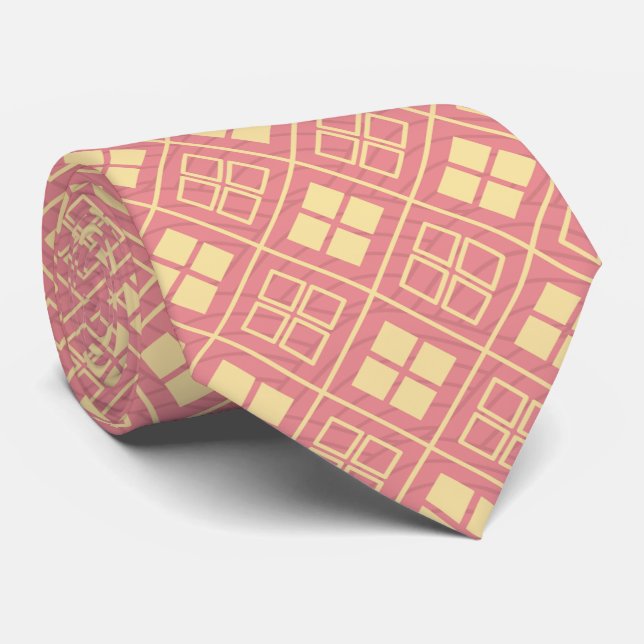 Diamond and Wave Pattern Gold Pink Krawatte (Gerollt)