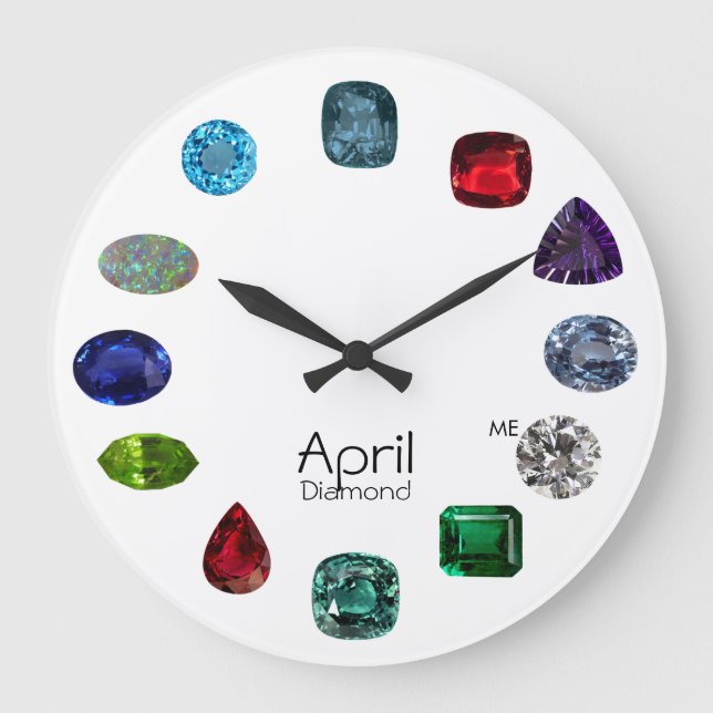 Diamond, April Birthstone Große Wanduhr (Vorderseite)