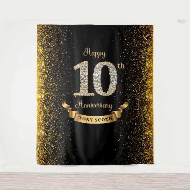 Diamond Black and Gold Jubiläum Hintergrund Wandteppich (Vorderseite)