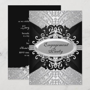 Diamond Black & Silver Engagement Party einladen Einladung