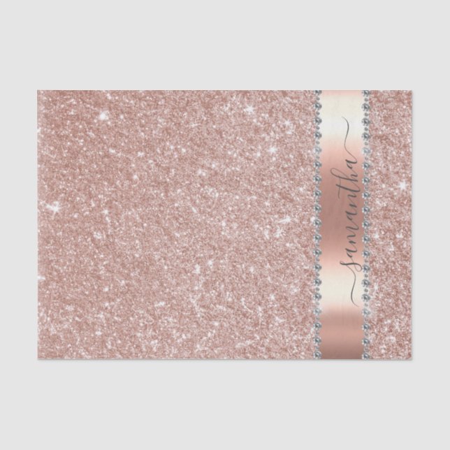 Diamond Bling Glitzer Kalligrafie Name Rose Gold Seidenpapier (Vorderseite)