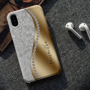 Diamond Bling Gold Metal Personalisiertes Skript Case-Mate iPhone 14 Pro Hülle