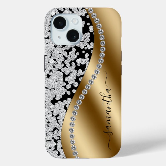 Diamond Bling Gold Metal Personalized Script  Case-Mate iPhone Hülle (Rückseite)