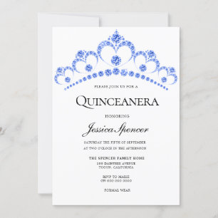 Diamond Blue Glitzer Tiara Quinceanera Einladung