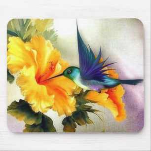 Diamond Blue Hummingbird und Blume Fine Art Mousepad