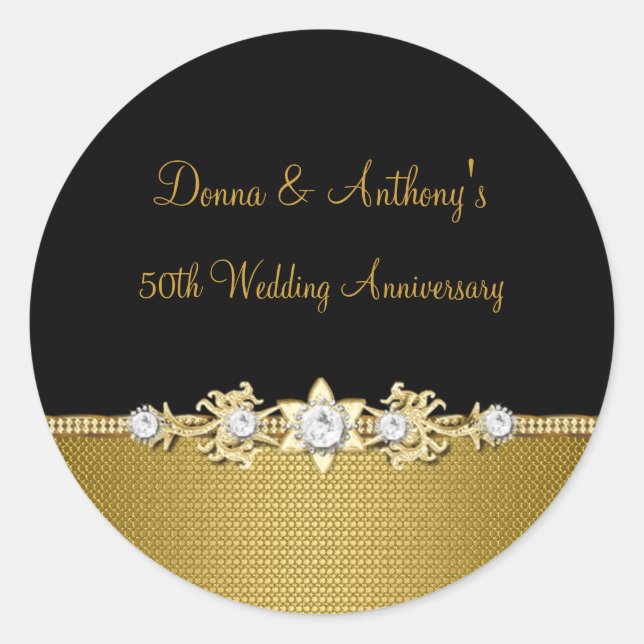 Diamond Blume 50. Hochzeitsticker Runder Aufkleber (Vorderseite)