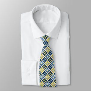 Diamond Blume Geometric Blue & Yellow zweiseitig Krawatte