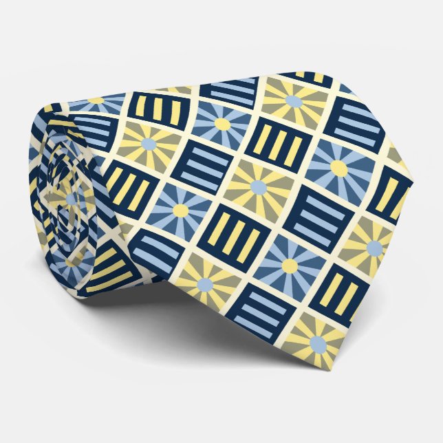 Diamond Blume Geometric Blue & Yellow zweiseitig Krawatte (Gerollt)