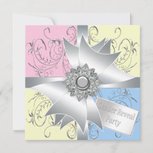 Diamond Bow Elegant Pink Blue Gender Reveal Party Einladung