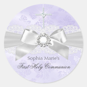 Diamond Bow Lila First Holy Communion Sticker