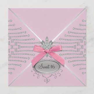 Diamond Bow Pink 16 . Geburtstag Geburtstagsparty Einladung