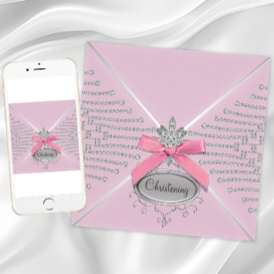 Diamond Bow Pink Christening Einladung