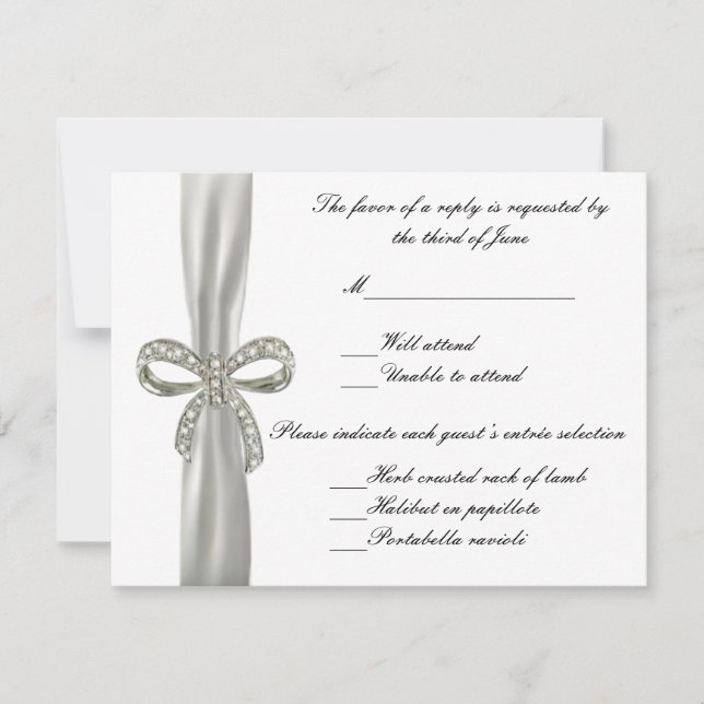 Diamond Bow Wedding Response Card RSVP Karte (Vorderseite)