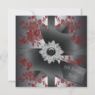 Diamond Bow Womans Rote Rose 55. Geburtstagsparty Einladung