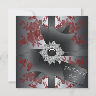 Diamond Bow Womans Rote Rose 55. Geburtstagsparty Einladung