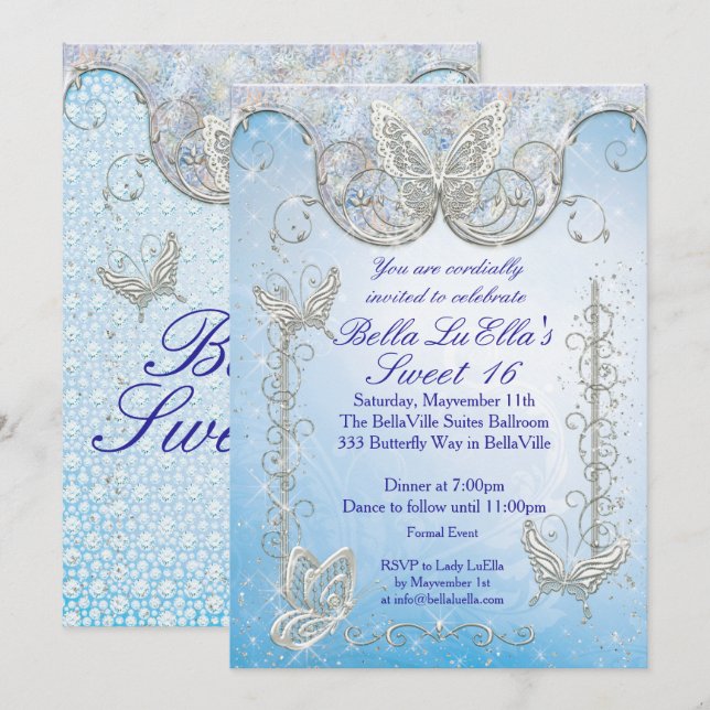 Diamond-Butterfly-Party Einladungen (Vorne/Hinten)