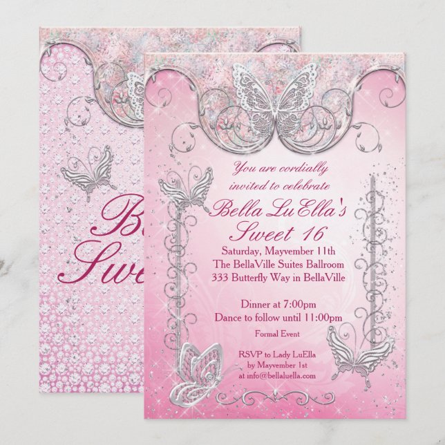 Diamond-Butterfly-Party Einladungen (Vorne/Hinten)