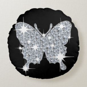 Diamond Butterfly Round Black Pillow Rundes Kissen