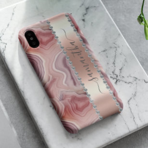 Diamond Calligraphy Name Rose Gold Agate Case-Mate iPhone 14 Hülle