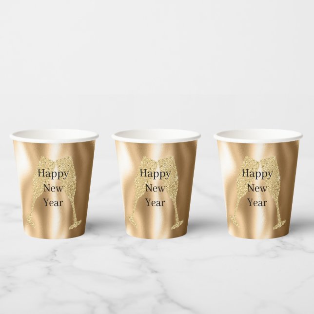 Diamond Champagne Glass Happy New Year Pappbecher (Multi)