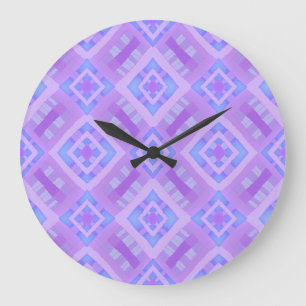 Diamond Check Patchwork - Lila Blau 1 Große Wanduhr