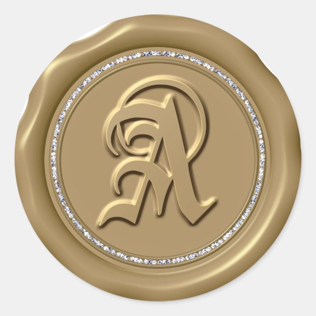 *~* Diamond Circle GOLD Wax Siegel Monogram Sticke Runder Aufkleber (Vorderseite)