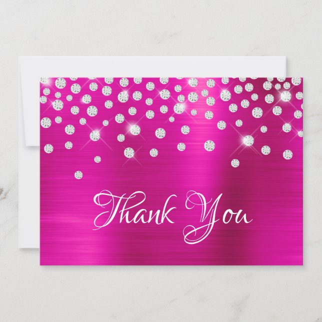 Diamond Confetti Hot Pink Satin Gradient Foil Dankeskarte (Vorderseite)