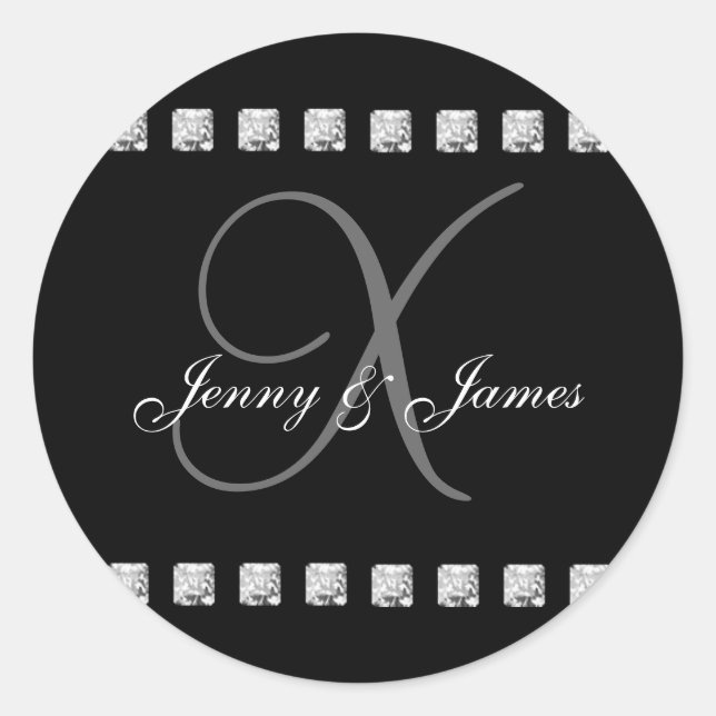 Diamond Crystal Monogram X Wedding Stickers Black (Vorderseite)