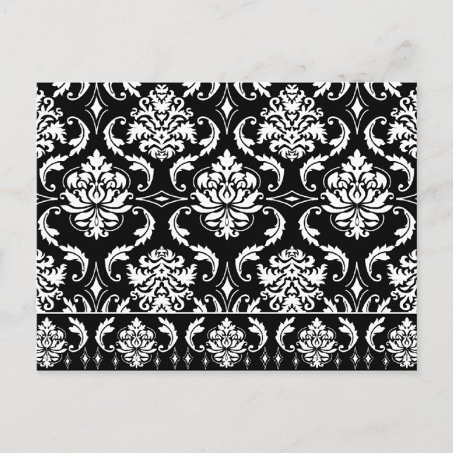 Diamond Damask, weiß auf schwarz Postkarte (Vorderseite)