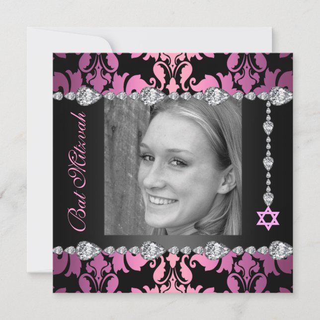 Diamond Design Foto Bat Mitzvah Birthday einladen Einladung (Vorderseite)