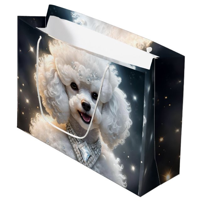 "Diamond Diva: Das glamouröse Poodle in Sparkle" Große Geschenktüte (Vorderseite Schrägansicht)