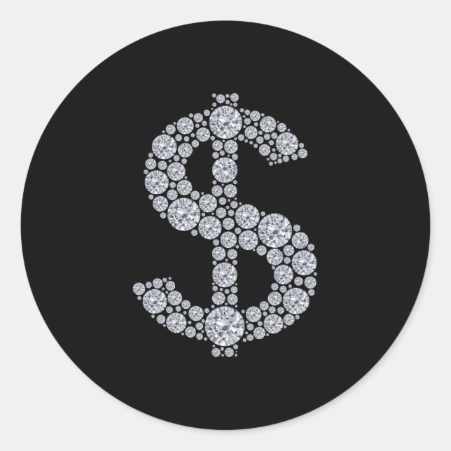 Diamond Dollar Sign Bling Runder Aufkleber (Vorderseite)
