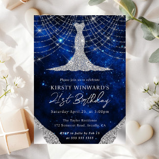 Diamond Dress & Bokeh String Lights 21. Geburtstag Einladung