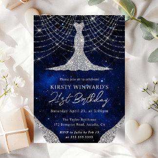 Diamond Dress & Bokeh String Lights 21. Geburtstag Einladung