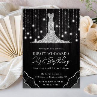 Diamond Dress & Bokeh String Lights 21. Geburtstag Einladung